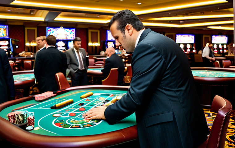 Casino Pit Boss in Action**

"A professional-looking casino pit boss, fully clothed in a business suit, observing dealers and players at several blackjack tables in a busy casino, appropriate attire, safe for work, perfect anatomy, natural proportions, professional photography, well-formed hands, proper finger count, natural body proportions, casino environment, professional, modest, family-friendly."

**