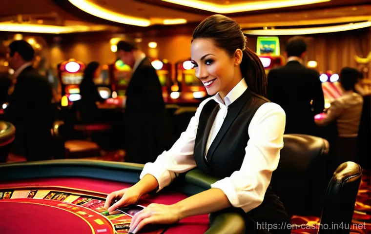 카지노 딜러 평균 연봉과 인상 전략 - **"High-Energy Blackjack Dealer in Las Vegas"**
    A dynamic, medium-shot image of a charismatic fe...