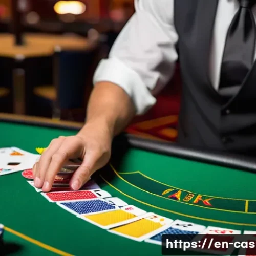 Home 11 카지노 딜러가 알아야 할 수학 개념 - A professional casino dealer at a blackjack table, wearing a crisp white shirt with a black vest and...